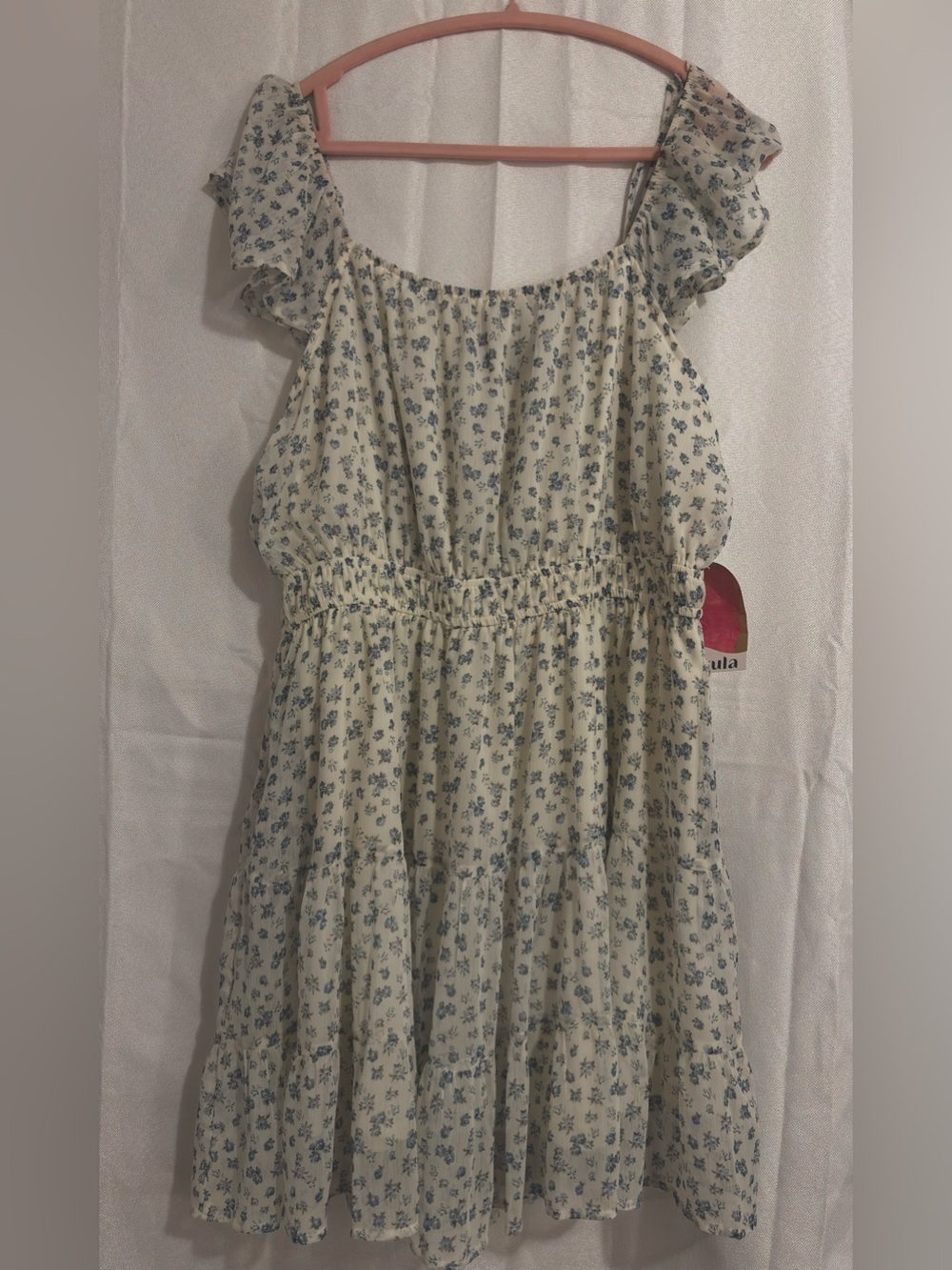 NWT ARULA Cream Dress with Blue Floral Print